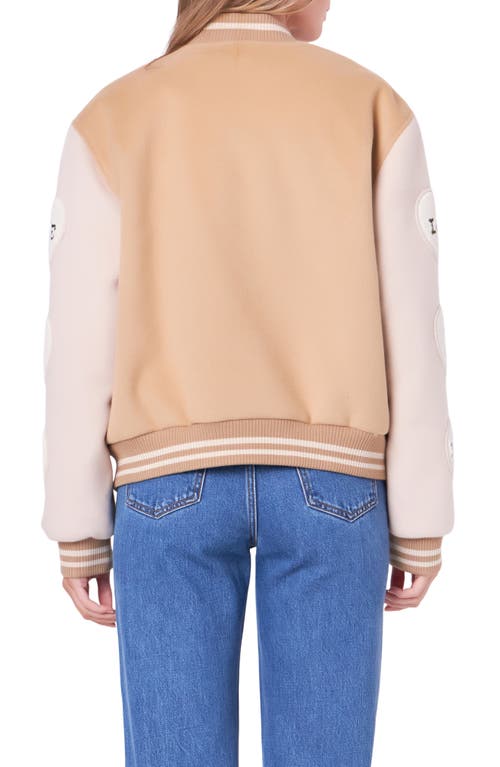 English Factory Love Varsity Jacket In Tan Multi