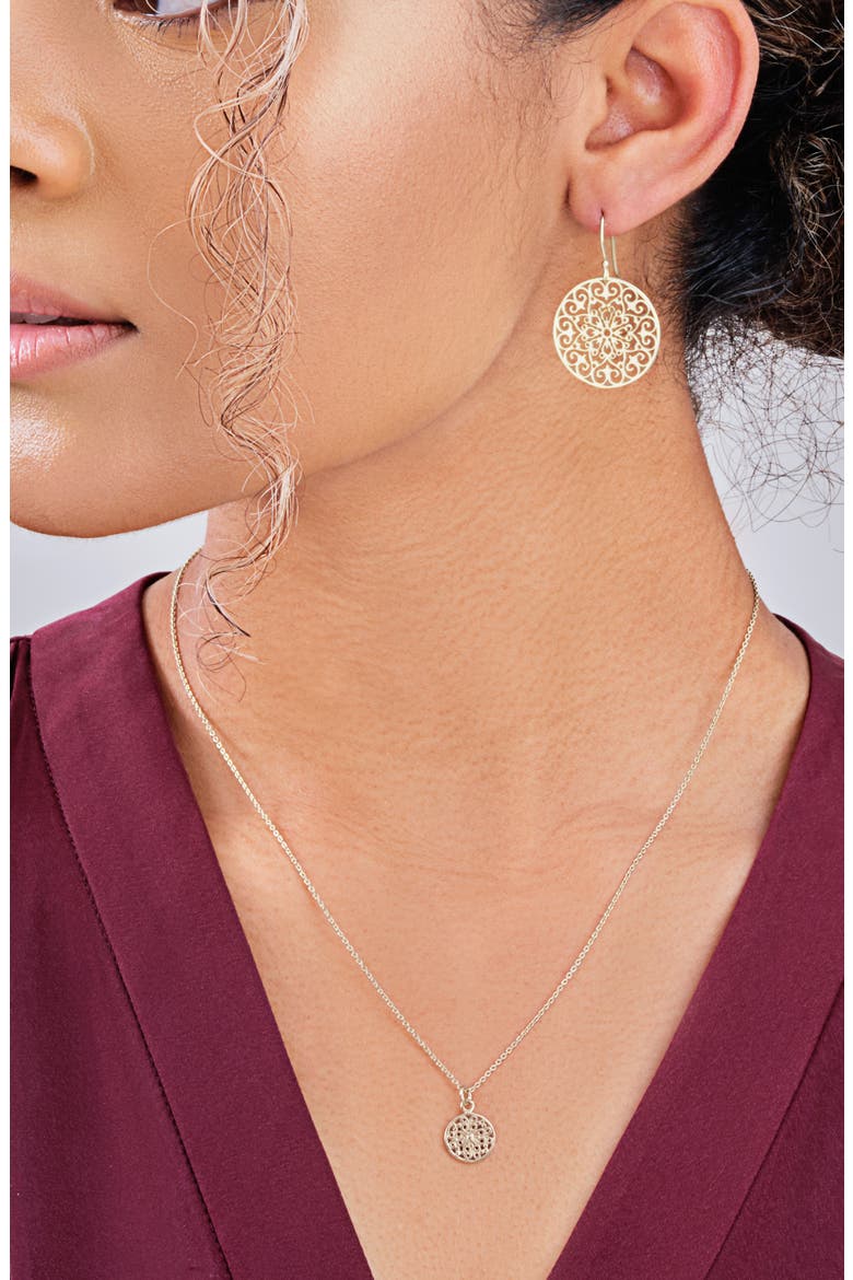 Sterling Silver Intricate Cutout Disk Pendant Necklace, Alternate, color, SILVER