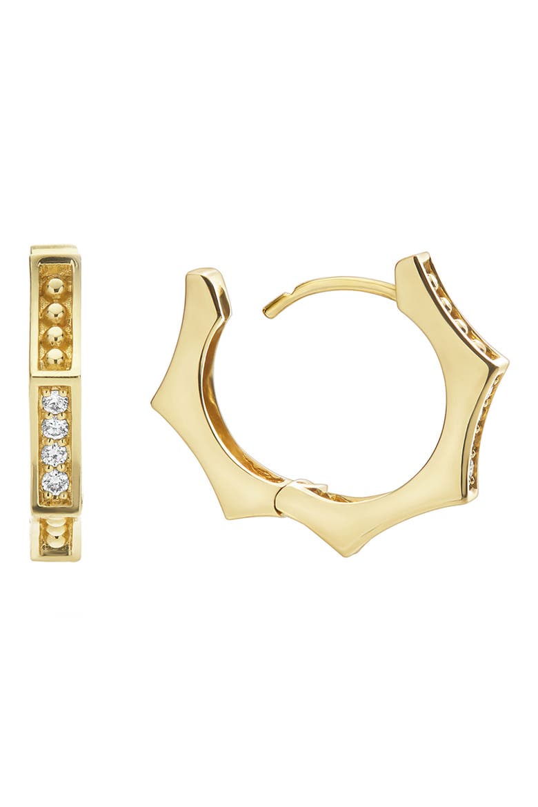18K Gold Caviar Diamond Hexagon Hoop Earrings, Alternate, color, GOLD