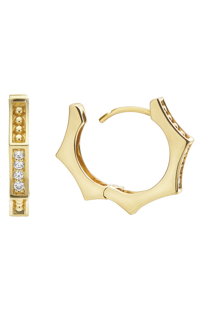 LAGOS 18K Gold Caviar Diamond Hexagon Hoop Earrings, Alternate, color, Gold