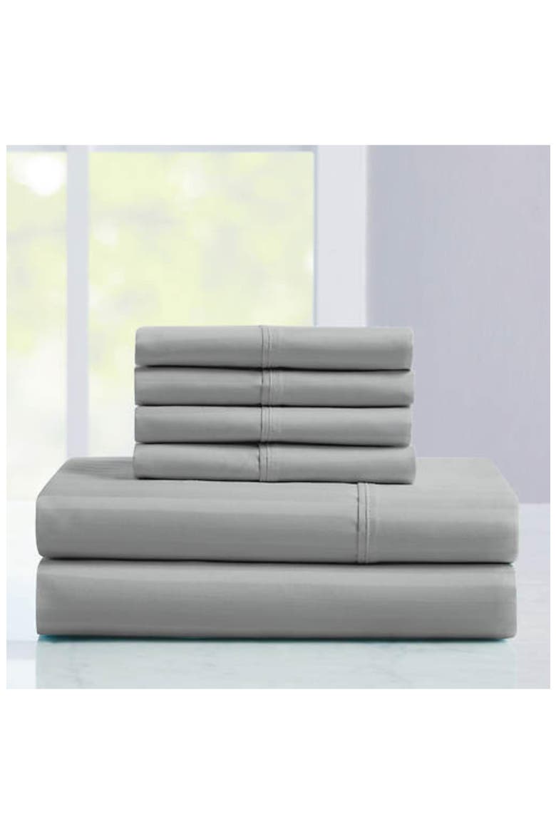 1200 Thread Count 6-Piece Damask Stripe Sheet Set, Main, color, SILVER