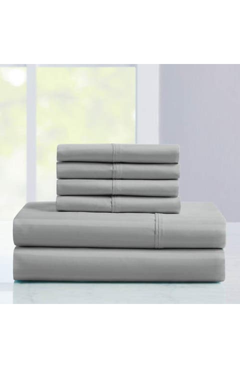 1200 Thread Count 6-Piece Damask Stripe Sheet Set