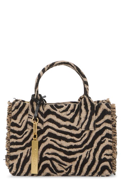 Zhury Zebra Stripe Fringe Trim Tote