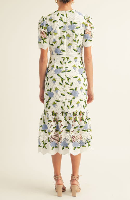 Arose Studio Bella Embroidered Floral Cutwork Cocktail Midi Dress In Multi