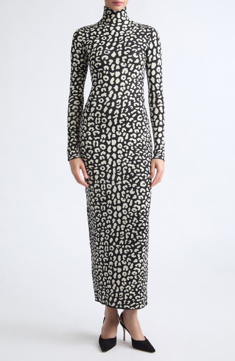 Turtleneck Tea Length Knit Dress