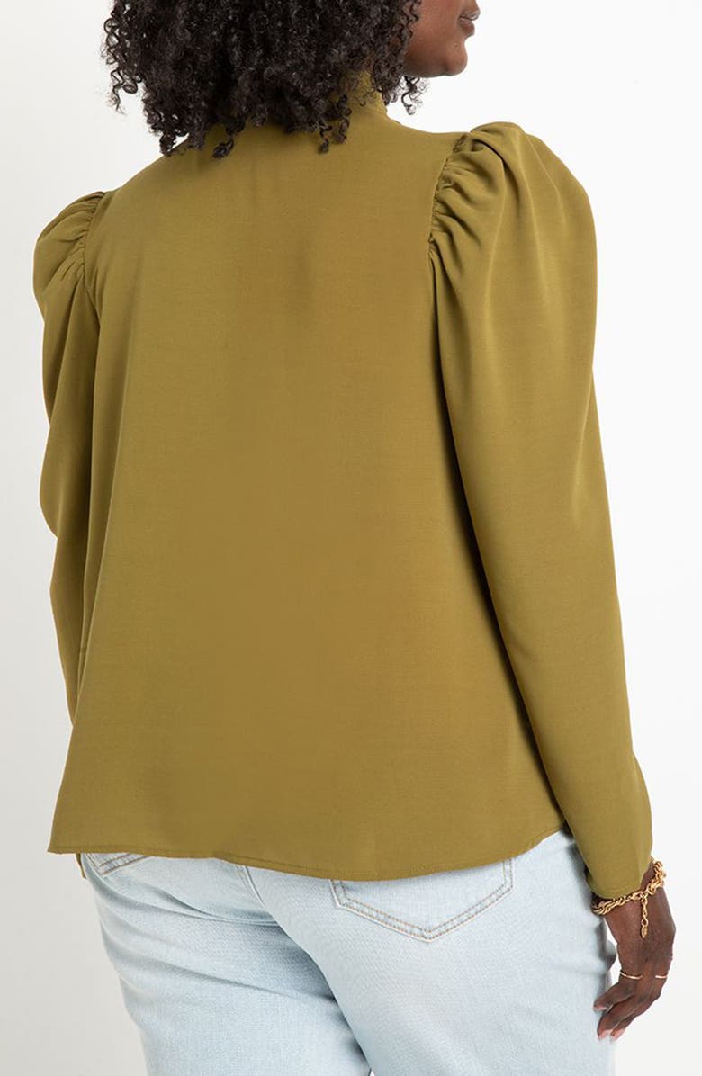 ELOQUII Tie Neck Puff Shoulder Top, Alternate, color,