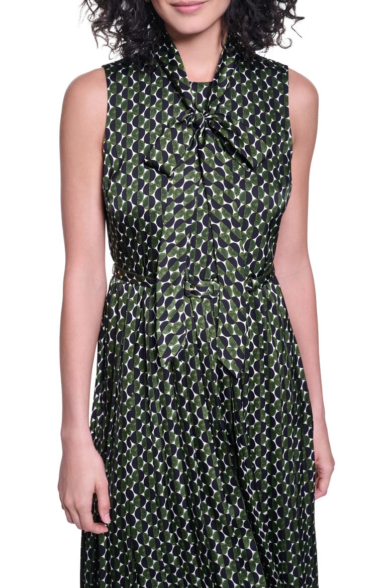 Printed Belted Midi Dress, Alternate, color, BLACK OLIVE GREEN COMBO