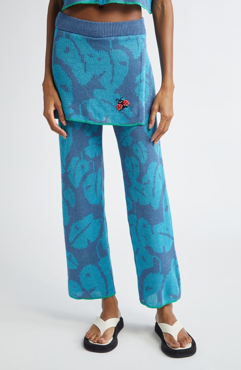 YanYan Monstera Jacquard Baggy Linen Skirt Pants, Main, color, 