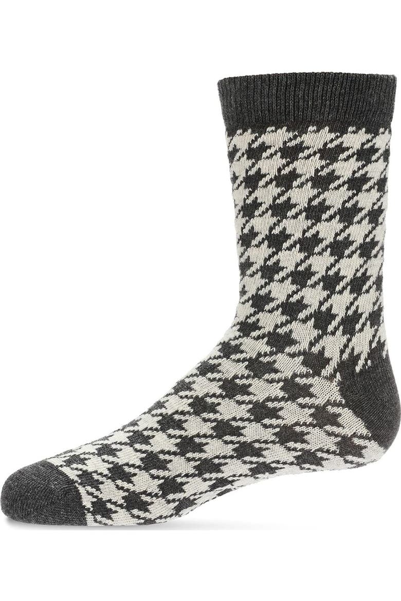 Houndstooth Crew Sock, Main, color, Dark Gray Heather