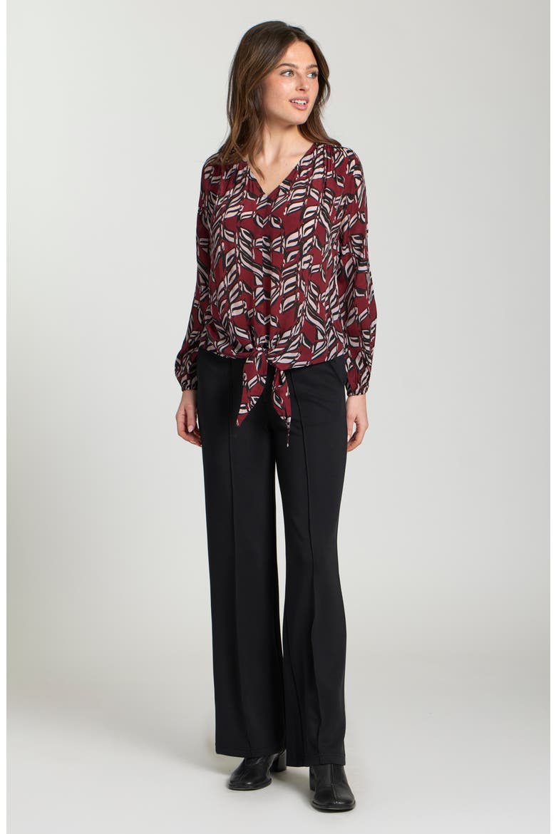 Print Tie Front Top, Alternate, color, WINE