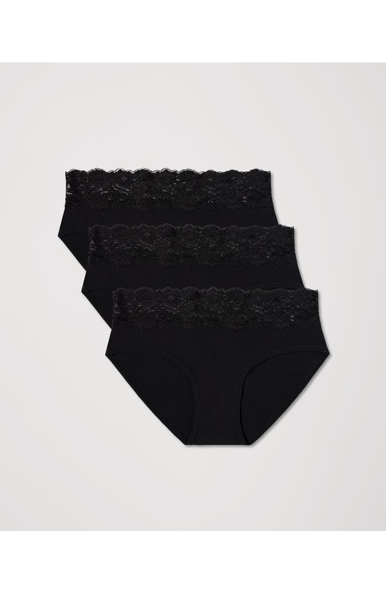 Pact Lace Waist Brief 3-Pack Made With Organic Cotton, Alternate, color, Black