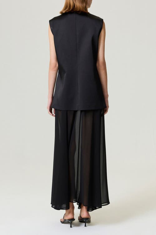 Nocturne Asymmetric Buttoned Longline Vest In Black