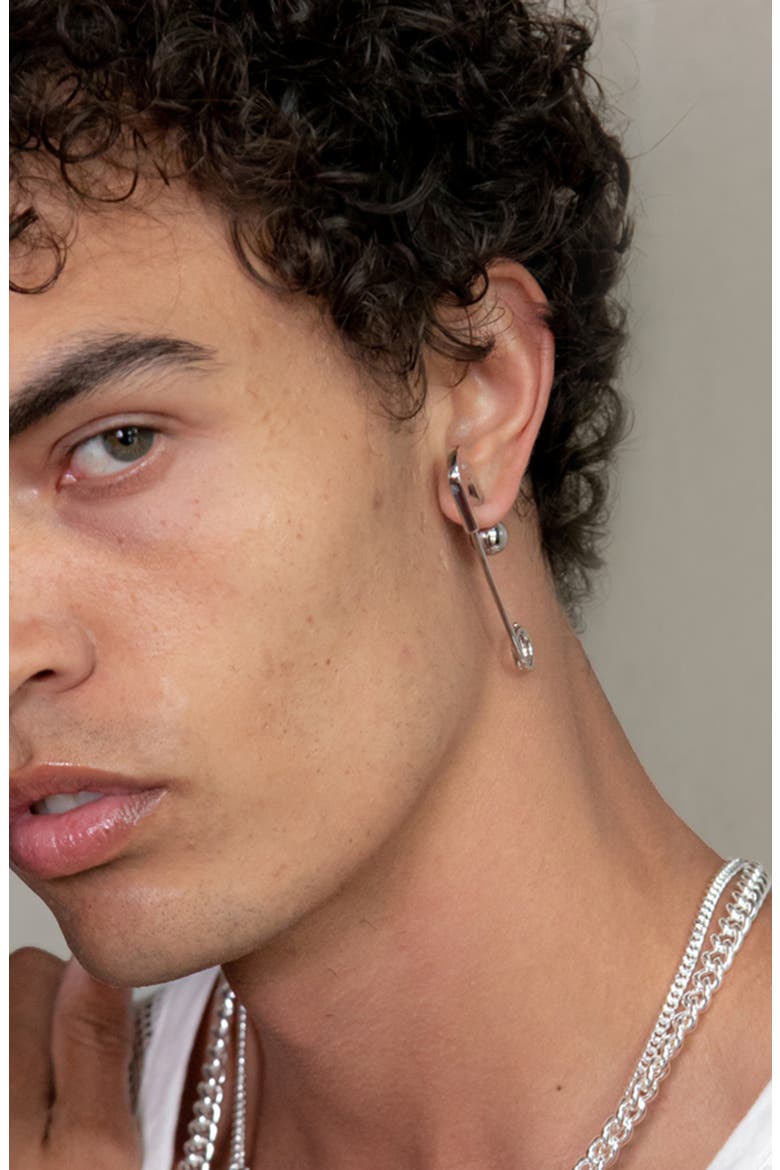 Pin Hoop Earring in Silver, Alternate, color, Silver