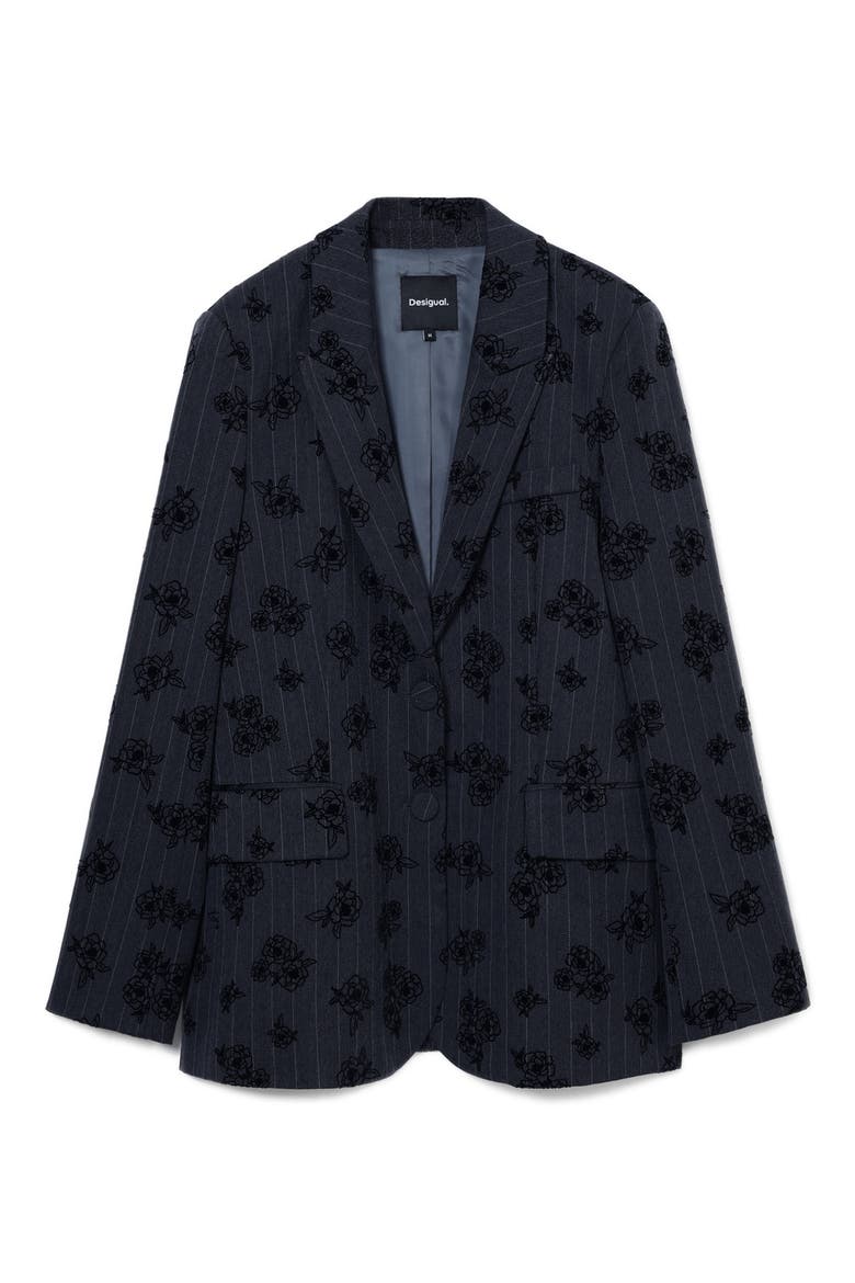 Ame Floral Embroidery Pinstripe Jacket, Alternate, color, BLACK
