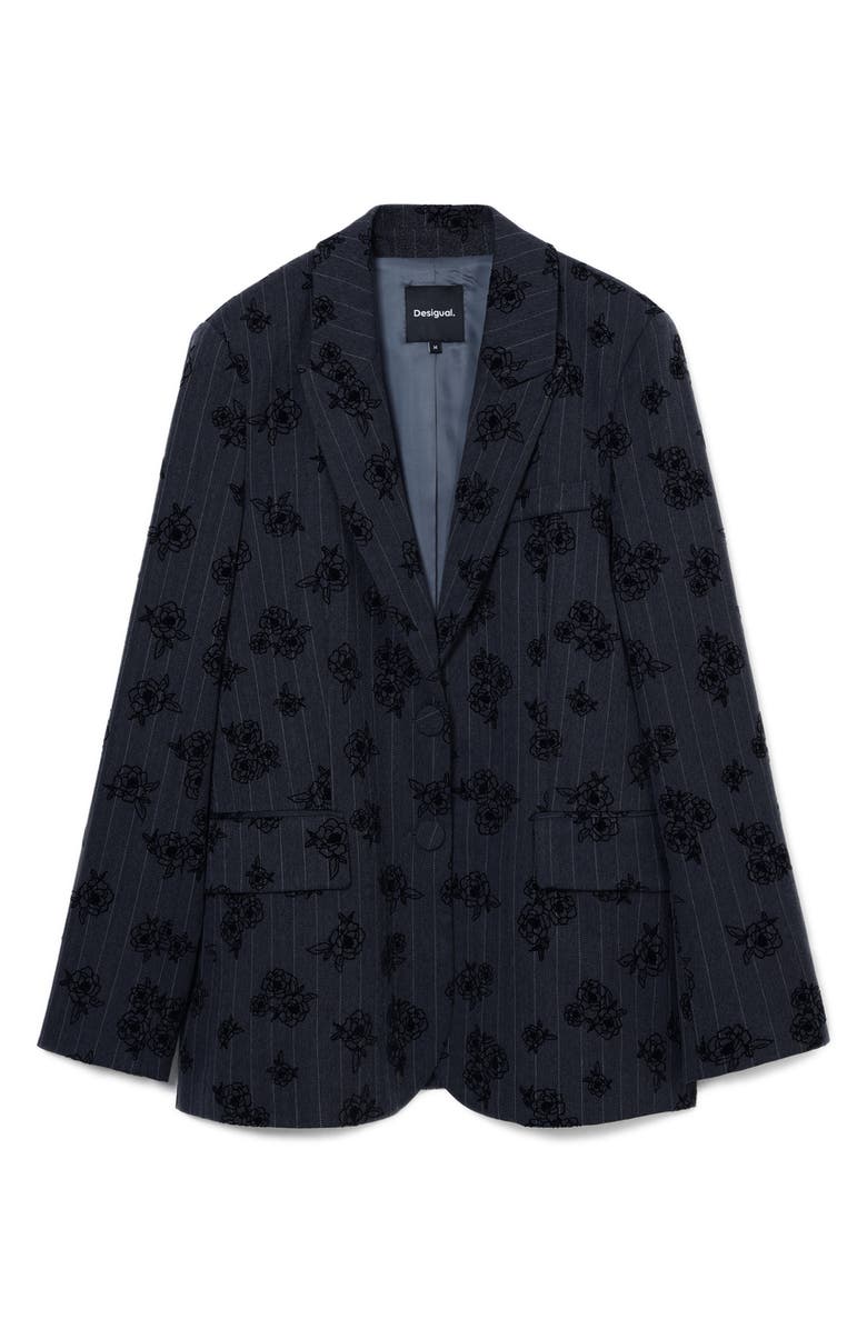 Desigual Ame Floral Embroidery Pinstripe Jacket, Alternate, color,