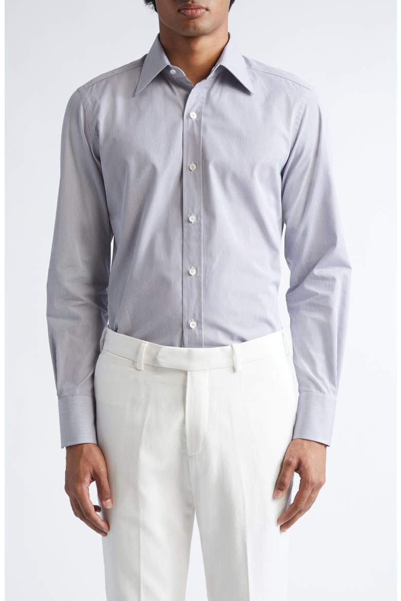Classic Fit Stripe Peached Cotton Button-Up Shirt, Main, color, WHITE/ LIGHT GREY