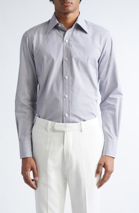 Classic Fit Stripe Peached Cotton Button-Up Shirt