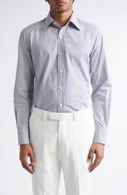 TOM FORD Classic Fit Stripe Peached Cotton Button-Up Shirt