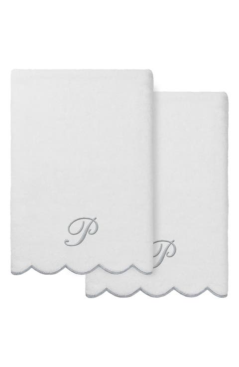 Adornia Scalloped 2-Piece Personalized Bath Towel Set
