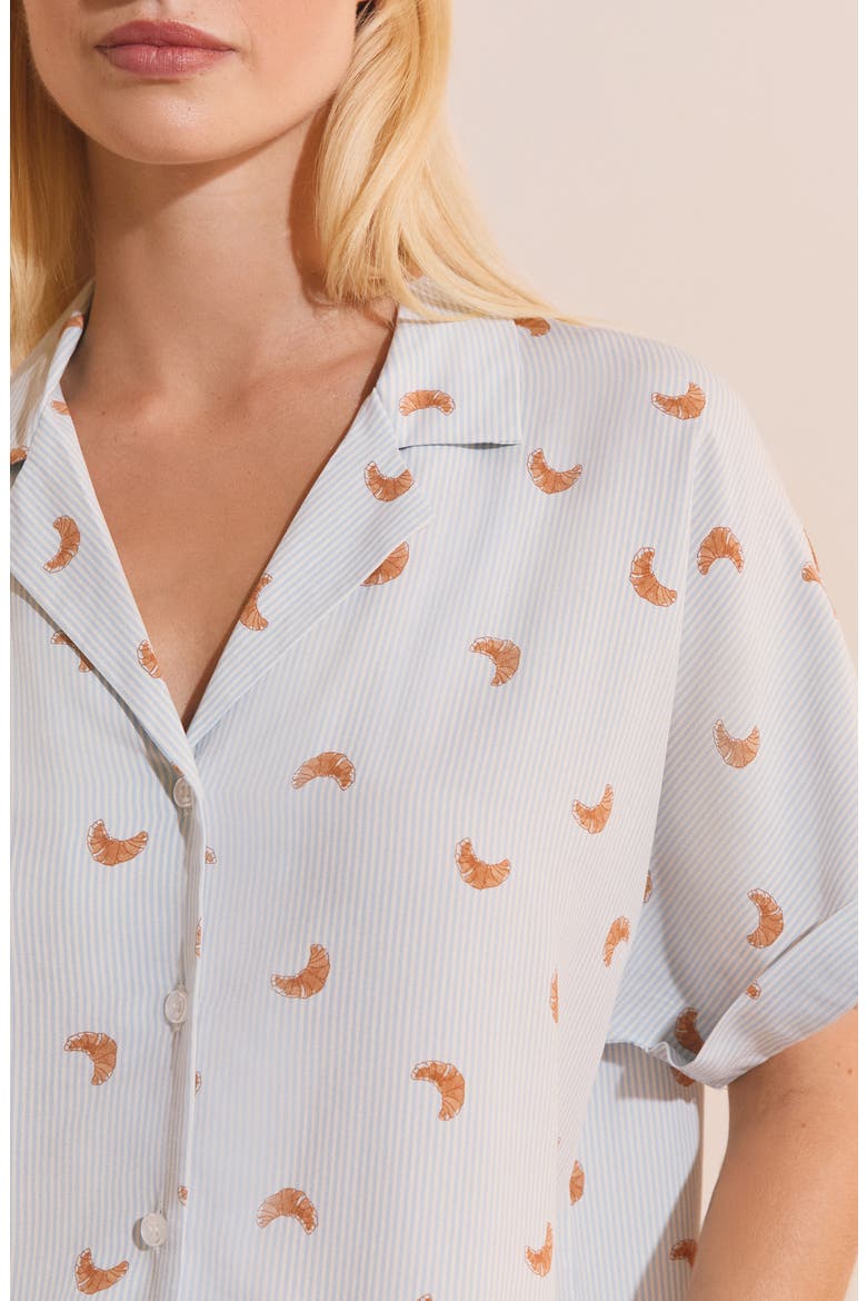 Bayla Croissant Print Pajama Shirt, Alternate, color, LIGHT BLUE