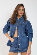 NASTY GAL Denim Embellished Long Sleeve Shirt