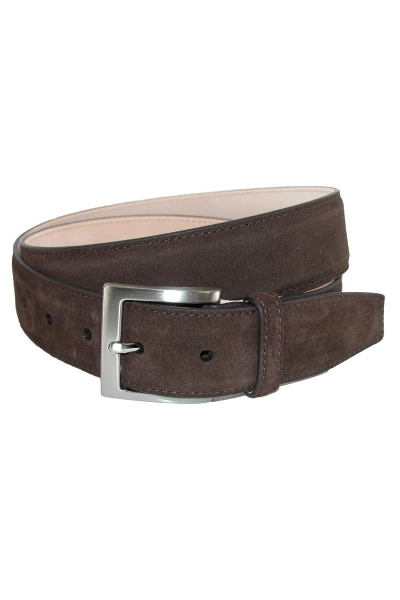 Men's Siena Suede Calfskin Dress Belt with Solid Brass Buckle, Main, color, Dark Brown