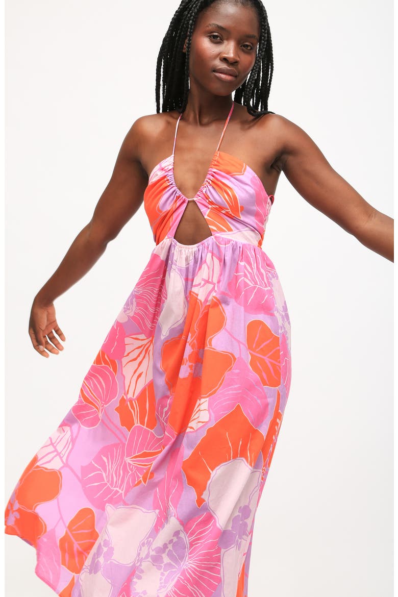 Ingrid Floral Cotton Midi Halter Dress, Alternate, color, DUSTY VIOLET