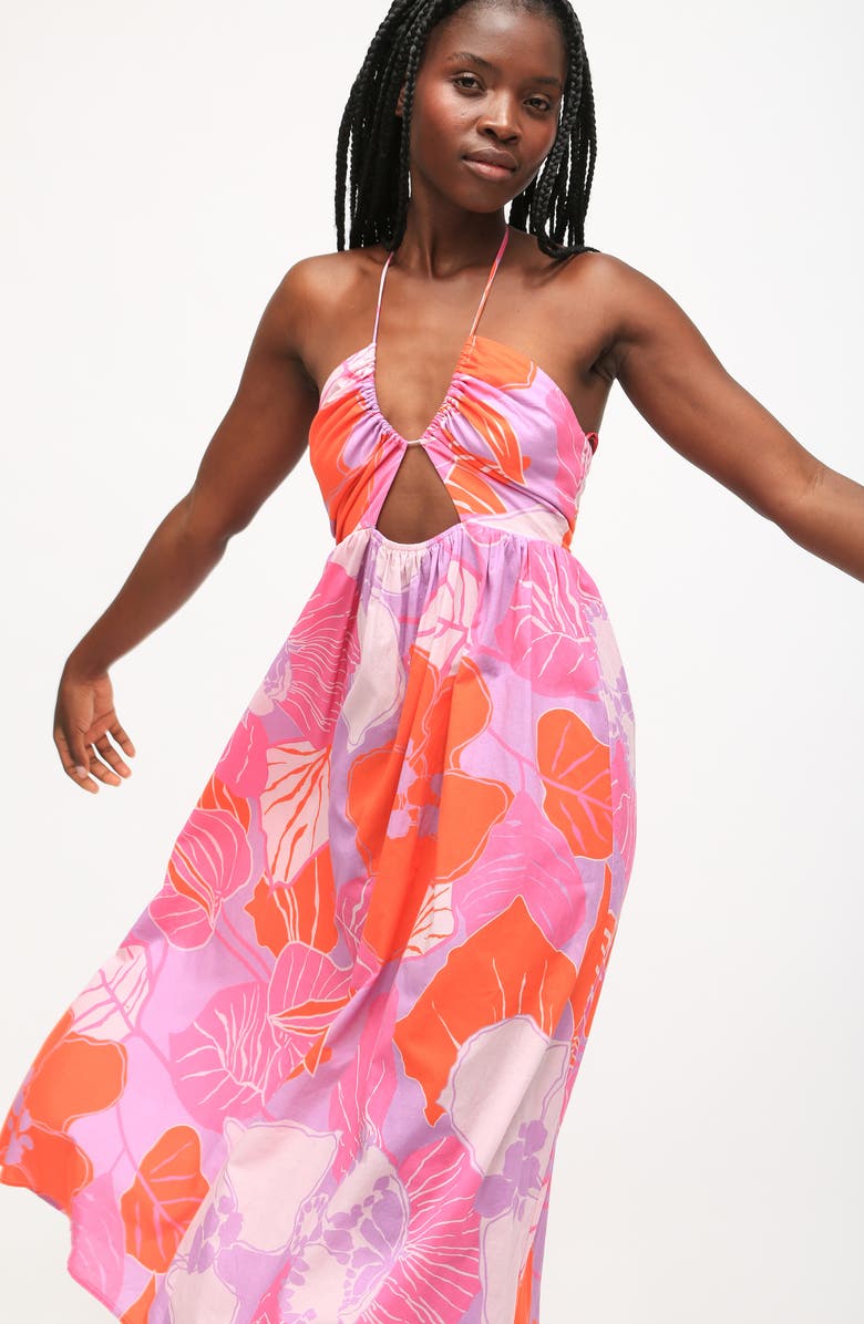 Electric & Rose Ingrid Floral Cotton Midi Halter Dress, Alternate, color, Dusty Violet