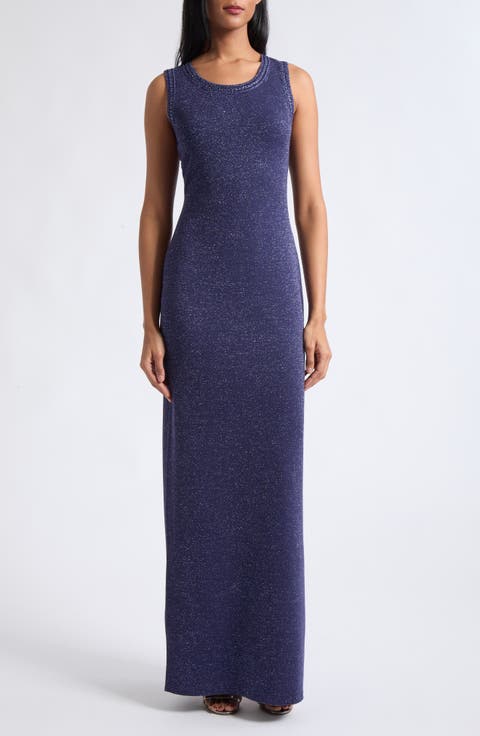 Metallic Double Faced Knit Column Gown