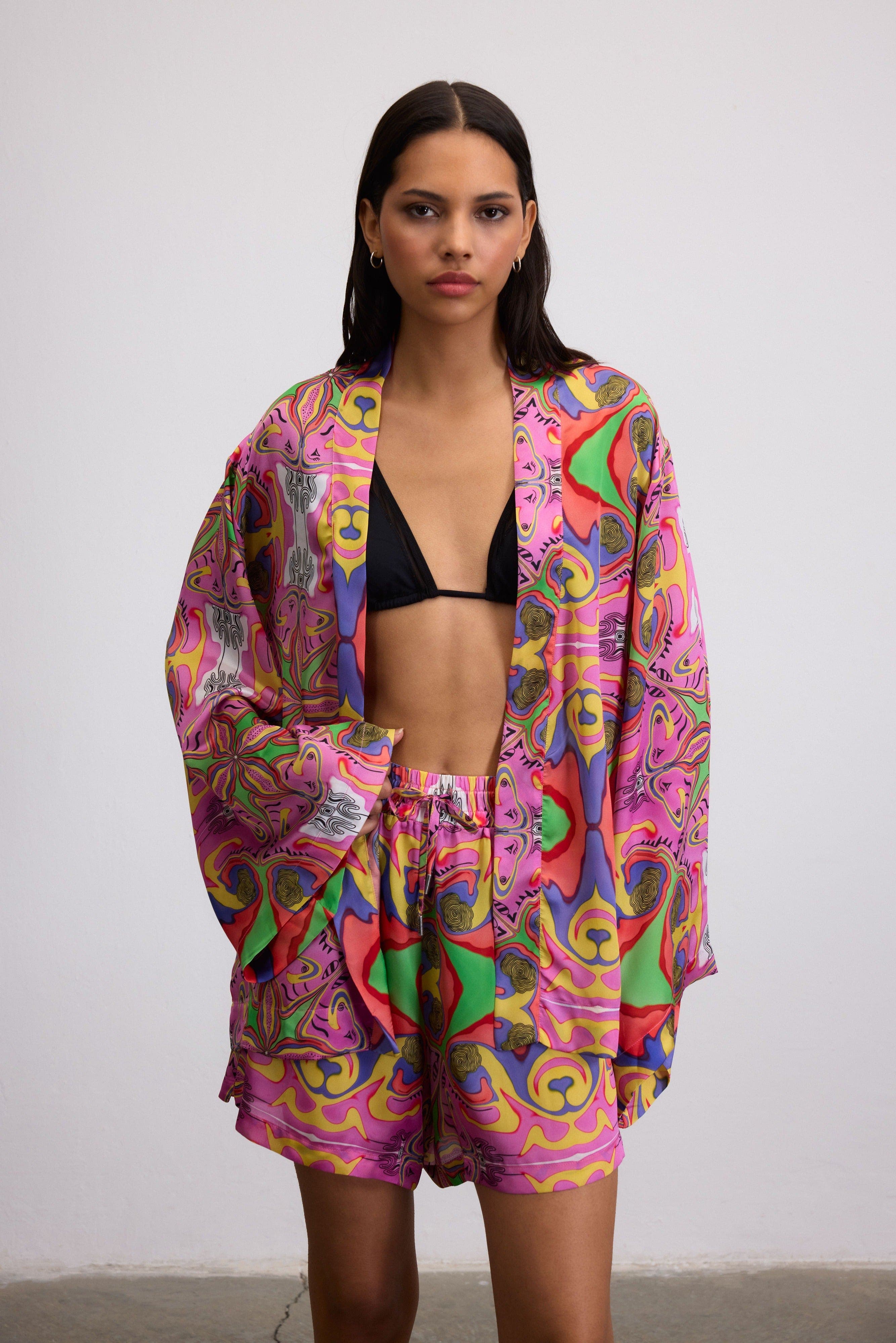 Psychedelic Printed  Blushwave Drawstring Shorts - image 2