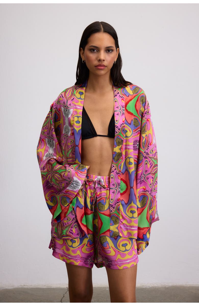 Je Te Veux Psychedelic Printed  Blushwave Drawstring Shorts, Alternate, color, Pink