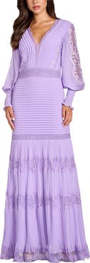 Tadashi Shoji Pintuck Detail Long Sleeve Gown