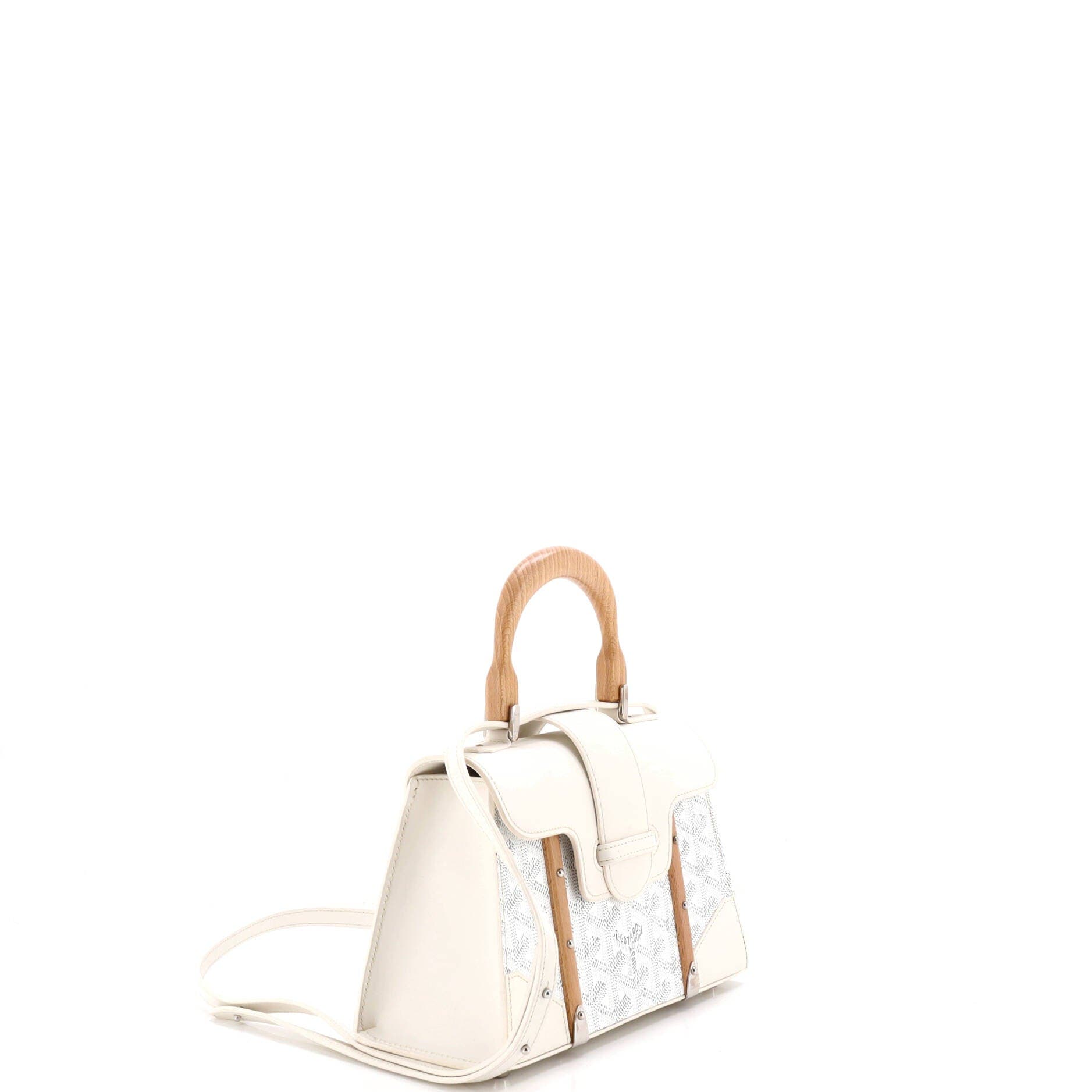 Structured Saigon Top Handle Bag Coated Canvas with Leather Mini, Alternate, color, White