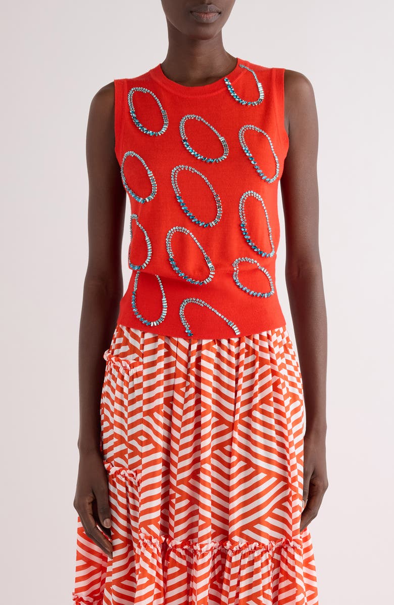 Dries Van Noten Taja Ellipses Crystal Embellished Sleeveless Merino Wool Sweater, Main, color, Light Red