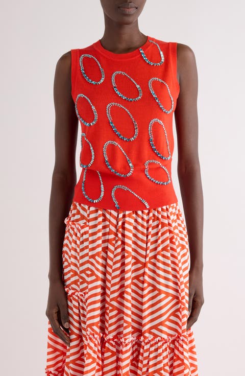 Taja Ellipses Crystal Embellished Sleeveless Merino Wool Sweater