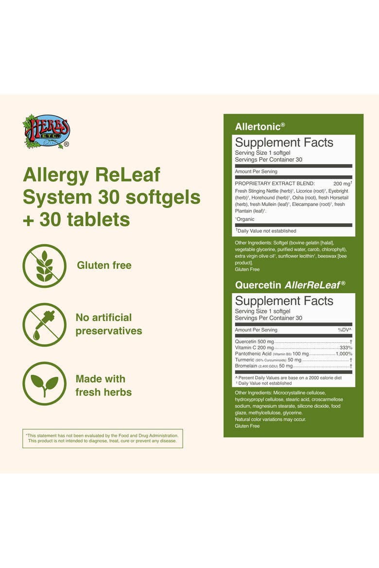 Allergy ReLeaf System - Seasonal Discomfort Supplement - Provides Seasonal Support for Sneezing & Itchy Eyes - Supports Sinus Function - 30 Softgels (30 Servings), 30 Tablets, Alternate, color, No Color