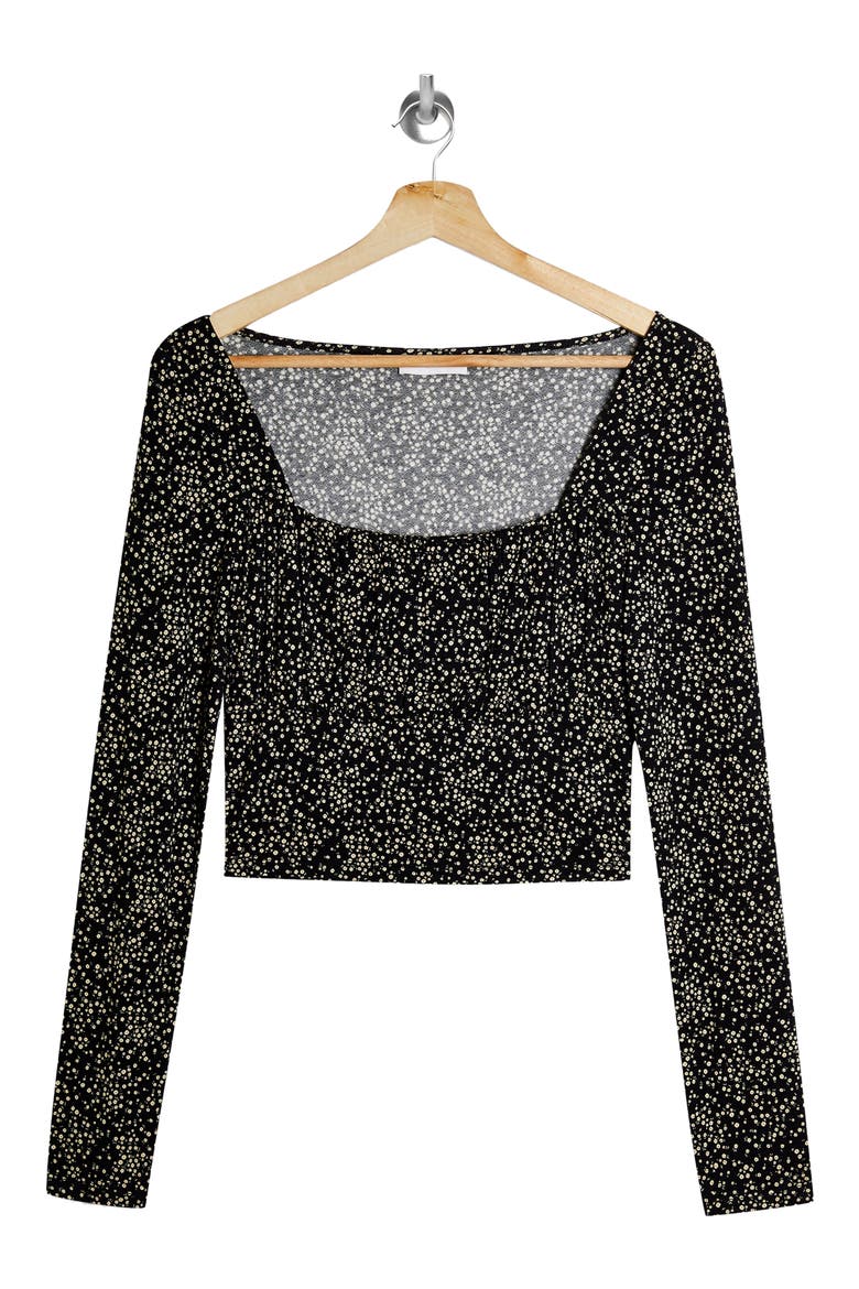 Ditsy Ruched Top, Alternate, color, BLACK MULTI