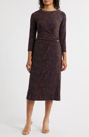 NIC+ZOE Feather Fern Long Sleeve Knit Midi Dress