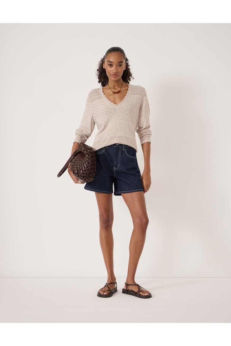 Pointelle Cotton V-Neck Sweater, Alternate, color, Stone White