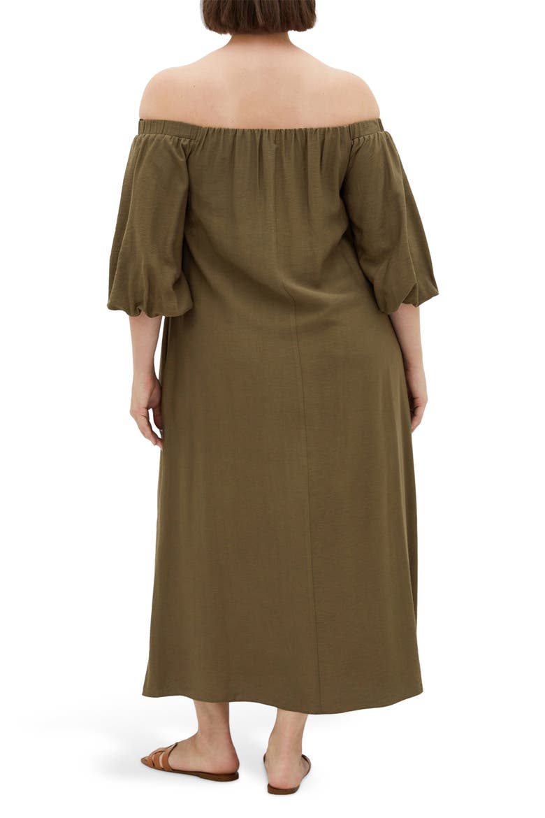 Layla Off the Shoulder Puff Sleeve Maxi Dress, Alternate, color, KHAKI