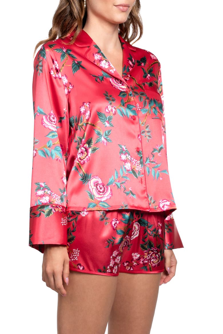 Phoenix Long Sleeve Satin Short Pajamas, Alternate, color, RED