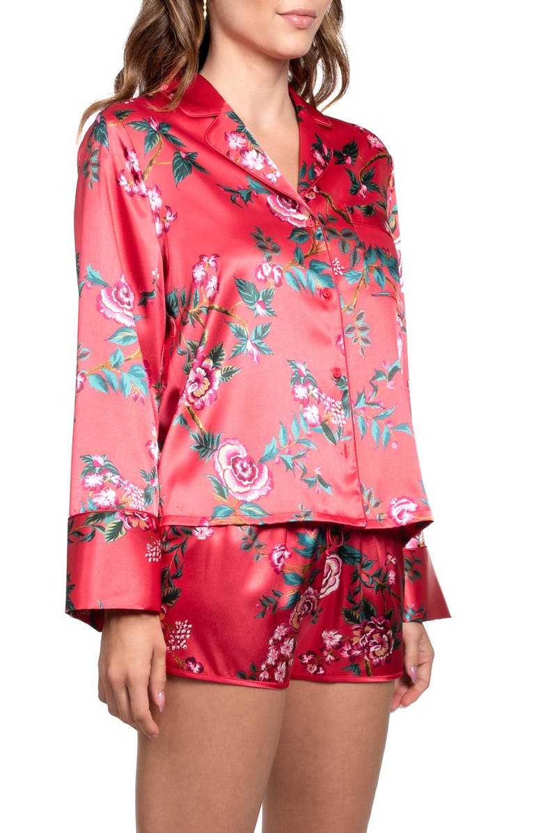 In Bloom by Jonquil Phoenix Long Sleeve Satin Short Pajamas, Alternate, color, Red