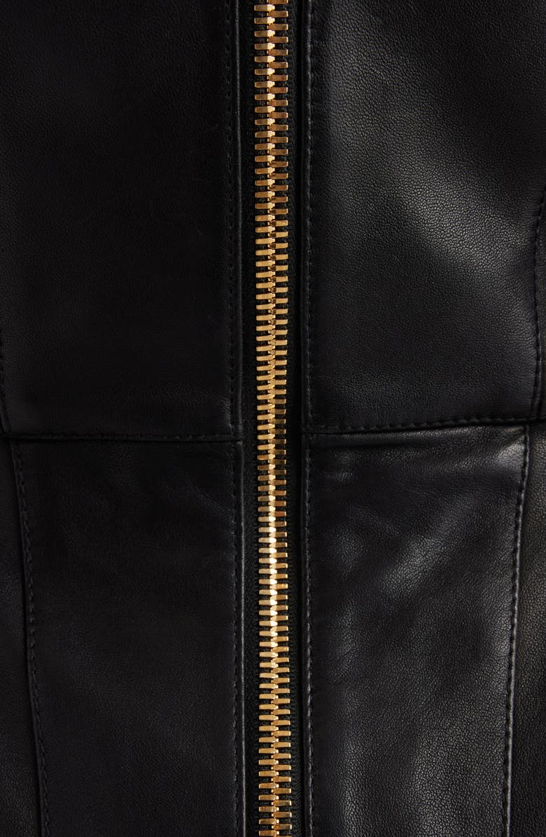 Balmain Halter Neck Leather Skater Dress, Alternate, color, 