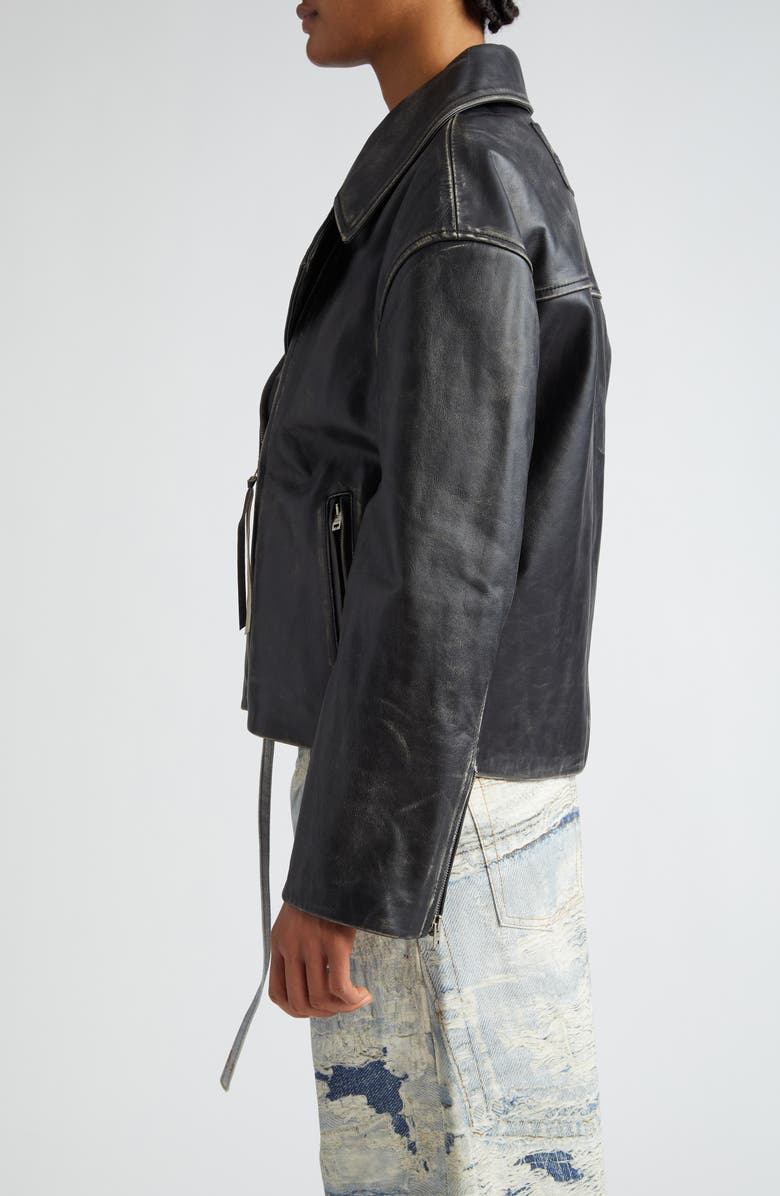 Acne Studios Lilket Distressed Leather Moto Jacket, Alternate, color,