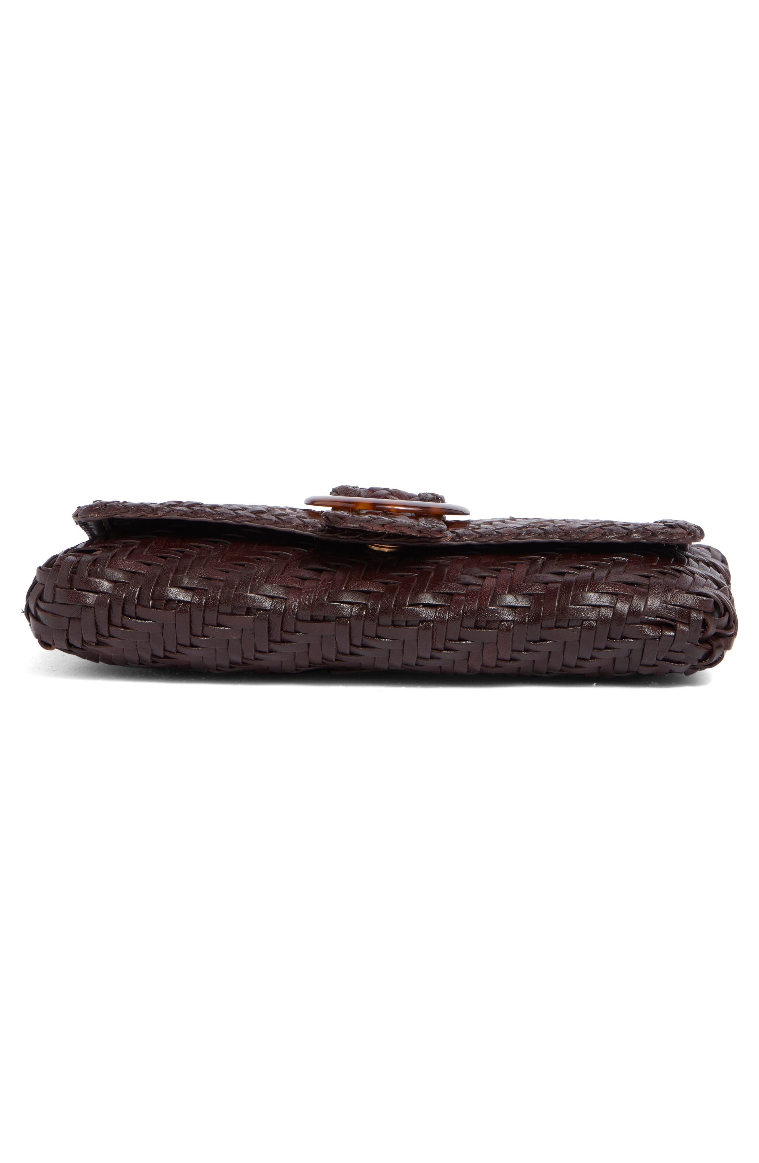 Bailee Woven Leather Clutch, Alternate, color, DARK BROWN