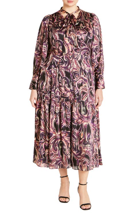 Suzanne Print Long Sleeve Maxi Dress (Plus)