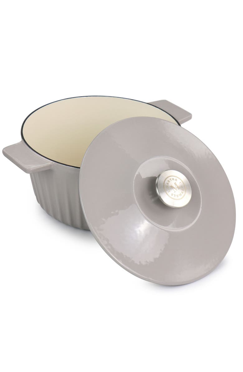 MARTHA STEWART Eastholm Enameled Cast Iron 3 Quart Embossed Stripe Dutch Oven with Lid, Alternate, color, Warm Grey