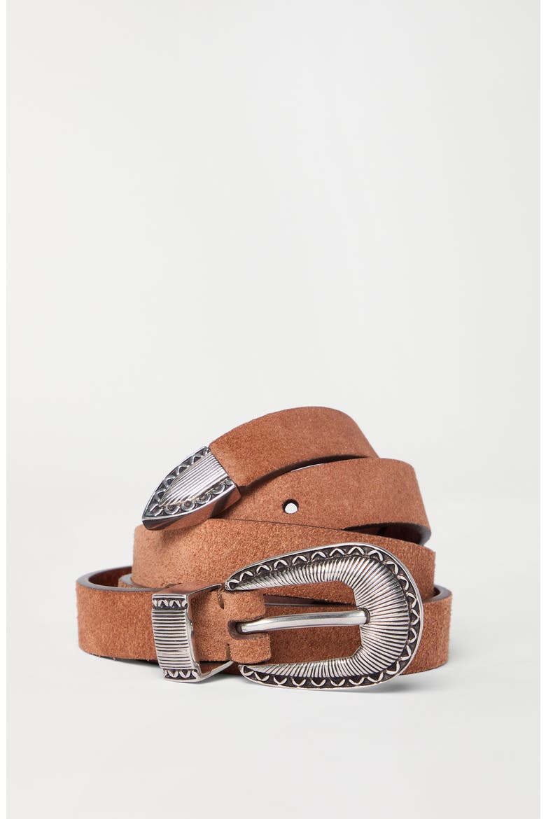 Reversed leather belt with tip, Alternate, color, Rust Brown