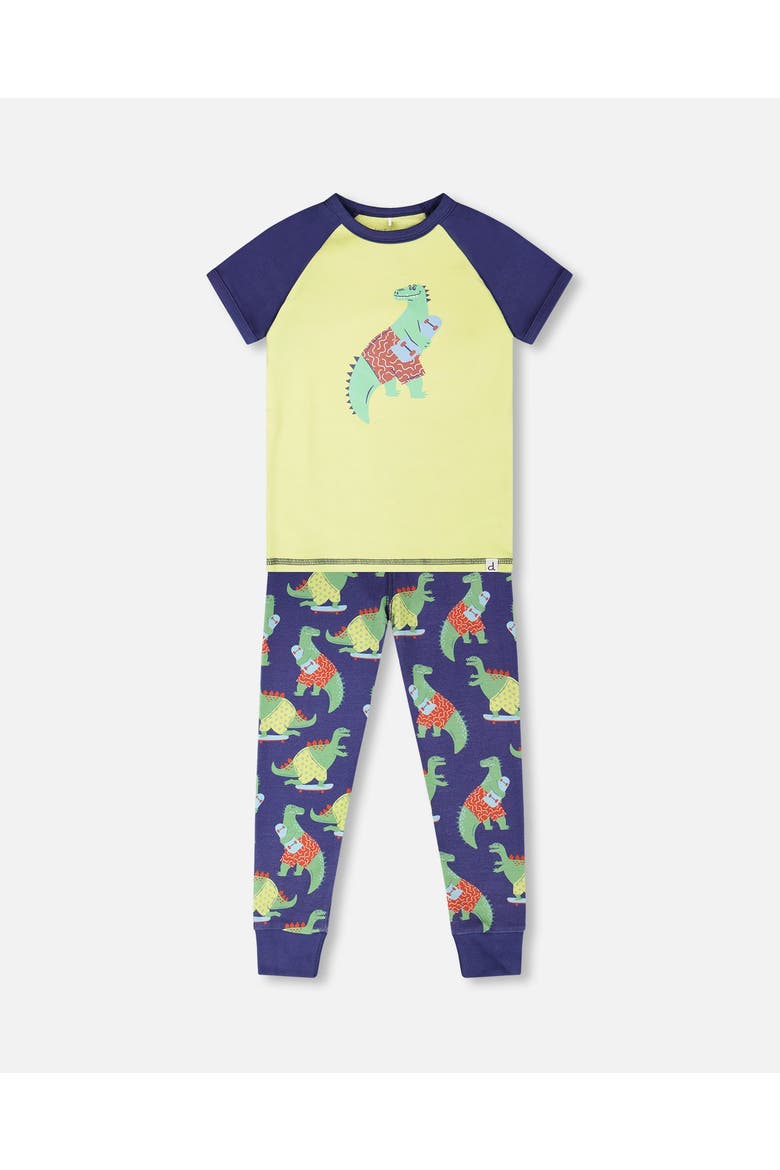 Organic Cotton Dino Print Two-Piece Pyjama Set, Main, color, Blue Dino Print