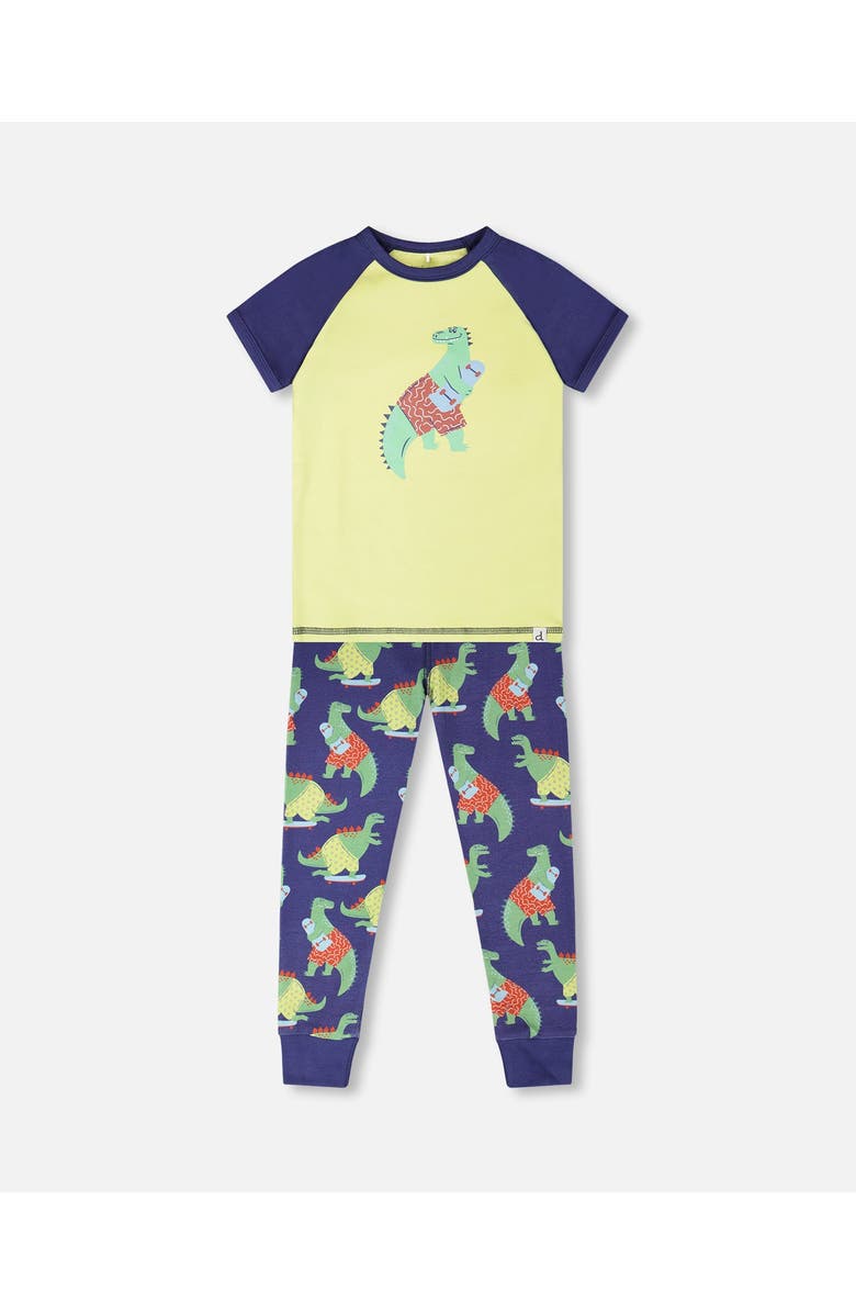 Deux par Deux Organic Cotton Dino Print Two-Piece Pyjama Set, Main, color, Blue Dino Print